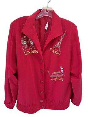 Vintage Philippe Marques Red Lightweight Jacket Rhinestone London Paris Venice M